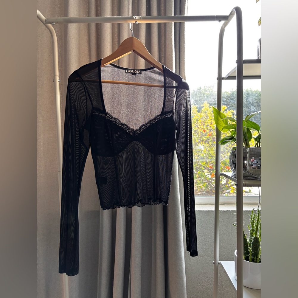 I AM GIA long sleeve sheer mesh top